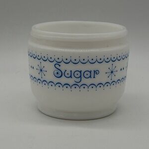 VTG GEMCO Milk Glass Blue Snowflake Garland Pattern Sugar‎ Container Atomic MCM